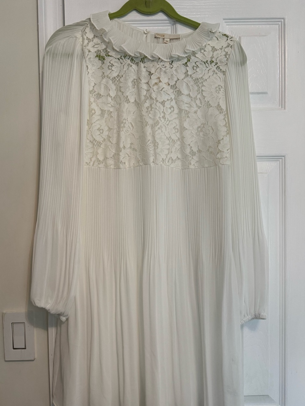 Maje Cream Lace Yoke Pleated Maxi Dress